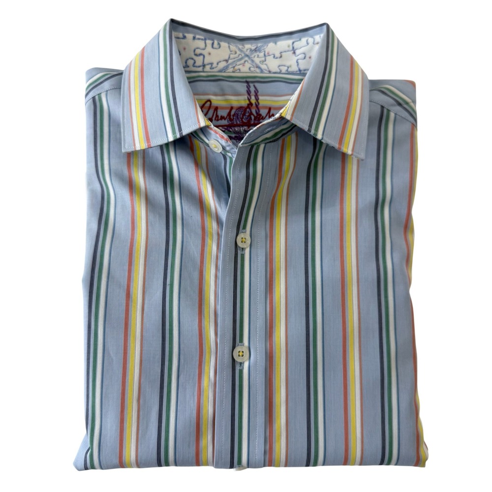 Robert Graham Mens Small Multi Color Striped Cotton Long Sleeve